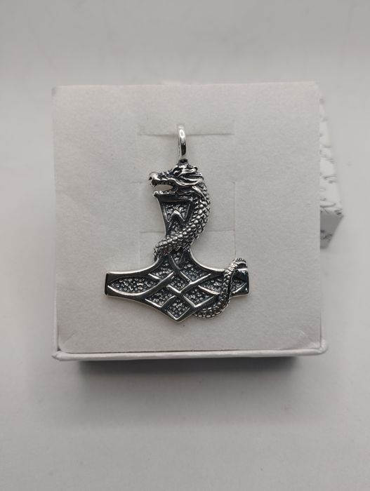 Srebrny wisiorek  MŁOT THORA Viking SMOK, próba 925