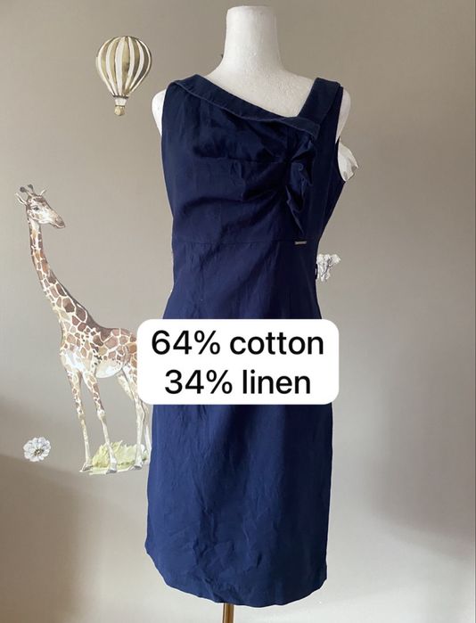 Lniana sukoenka biznesowa biurowa granatowa elegancka do pracy biura