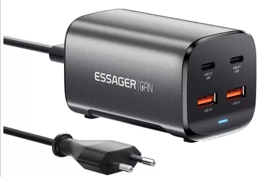 Зарядний пристрій Essager Collection 67w GaN PD 2xUSB-C/2xUSB-A ports charger black