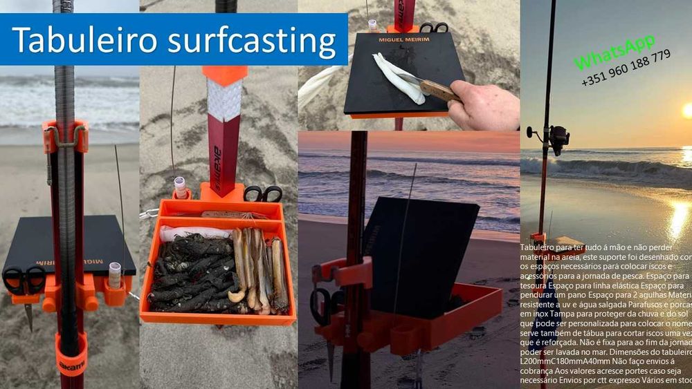 Tabuleiro surfcasting com tampa para iscos e acessórios de pesca