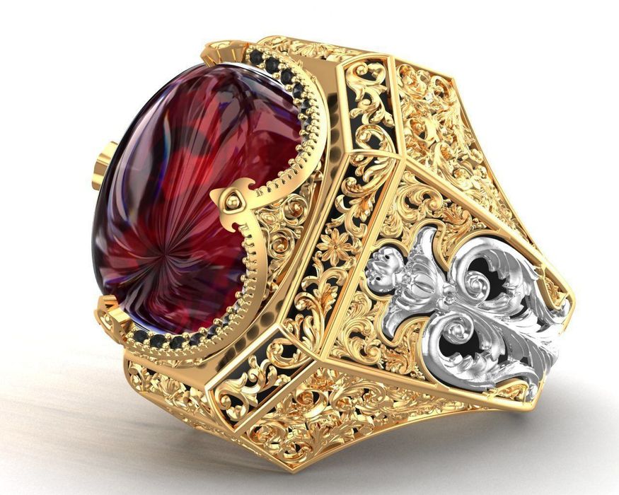 Sygnet duży złoty królewski z rubinem próba 585 30g z diamentami
