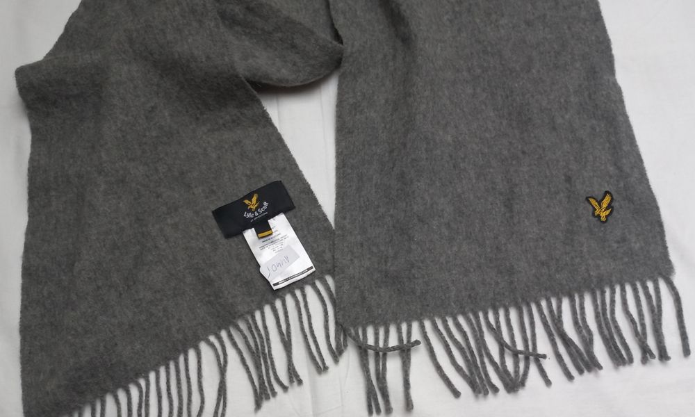 Lyle & Scott szalik 100% wełniany szary szkocki bdb