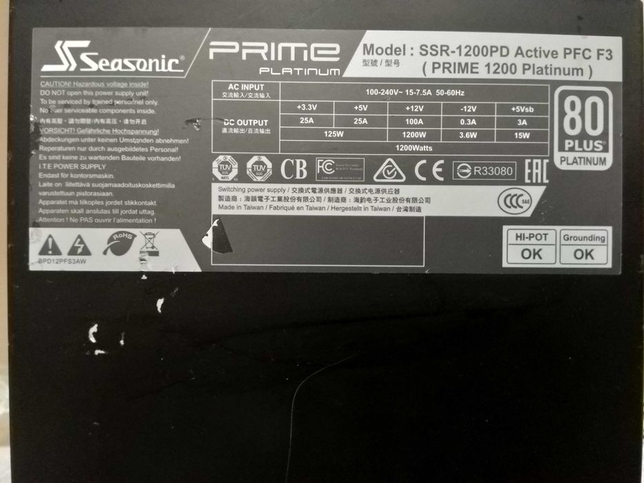 Блок питания игрового ПК Seasonic SSR-1200PD (PRIME 1200 PLATINUM)