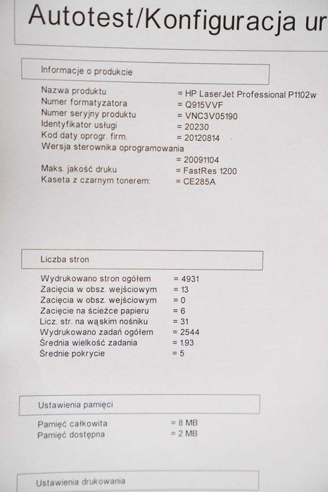 Drukarka HP LaserJet Pro P1102w 5000 str przebiegu