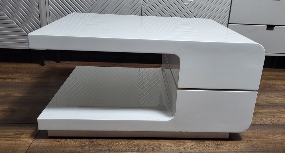 Stolik kawowy obrotowy biały połysk Agata Meble