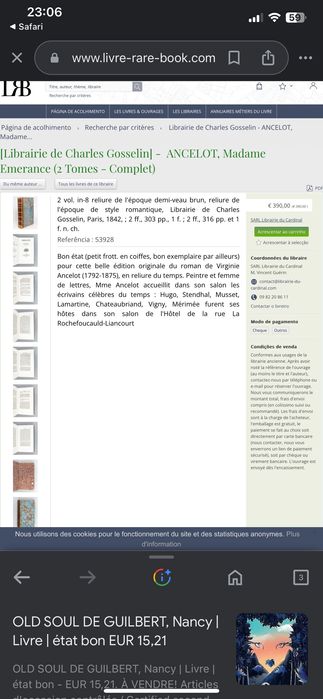 Livro Séc XIX Emerance por Madame Ancelot Lisboa 1845