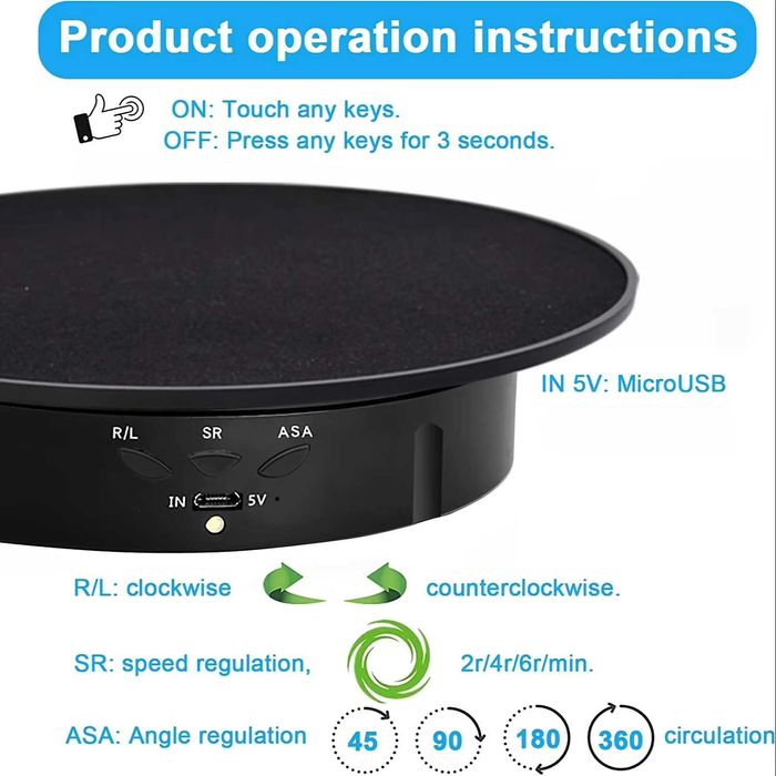 Suporte exibição giratório 360 g elétrico de 3 vel., bateria usb