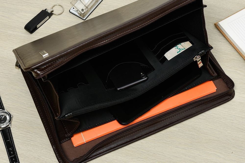 Brązowy męski biwuar aktówka teczka organizer dla handlowca I56 lux