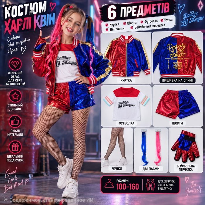 Дитячий костюм Харлі Квінн (Harley Quinn) . Костюм для хеллоуину.
