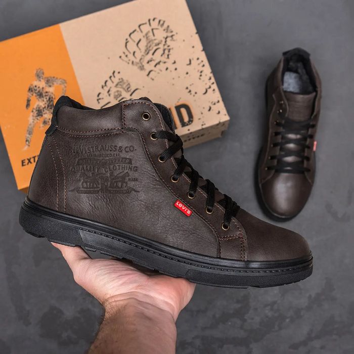 Кожаные зимние ботинки levis коричневые мужские, зимовы черевики