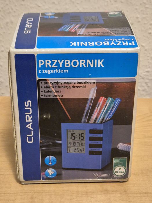 Przybornik biurowy z zegarkiem termometremCLARUS
