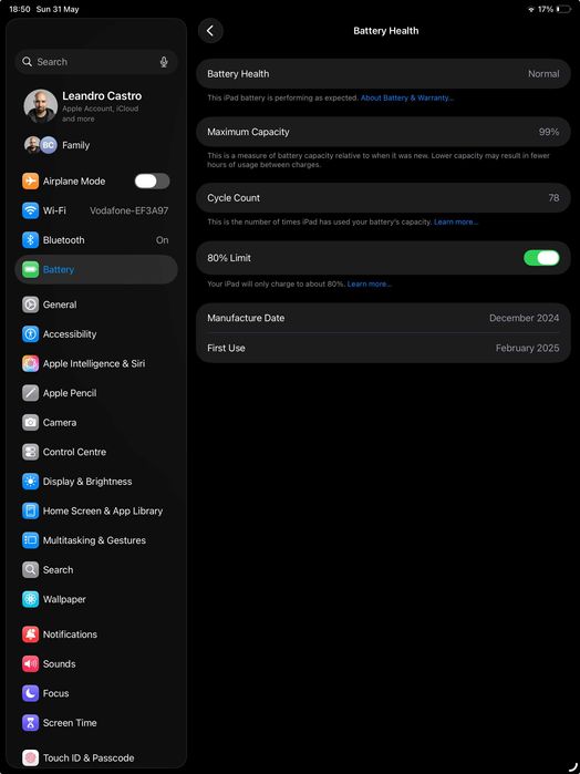 Apple iPad Air M2 13" (Bateria 99% / Na Garantia) + Capa e Fatura