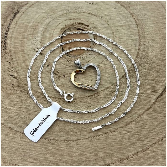 Srebrny Łańcuszek Z Serduszkiem Pr. 925 Z Cyrkoniami Na Prezent + Dedy