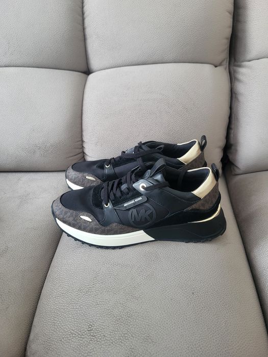 Michael Kors Theo 39 sneakersy adidasy czarno złote monogram brąz Brown