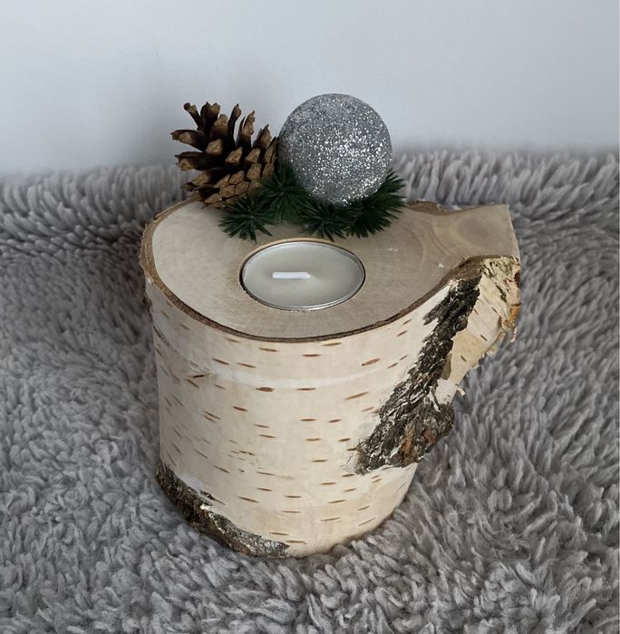 Brzozowy Pieniek ze świeczką na święta