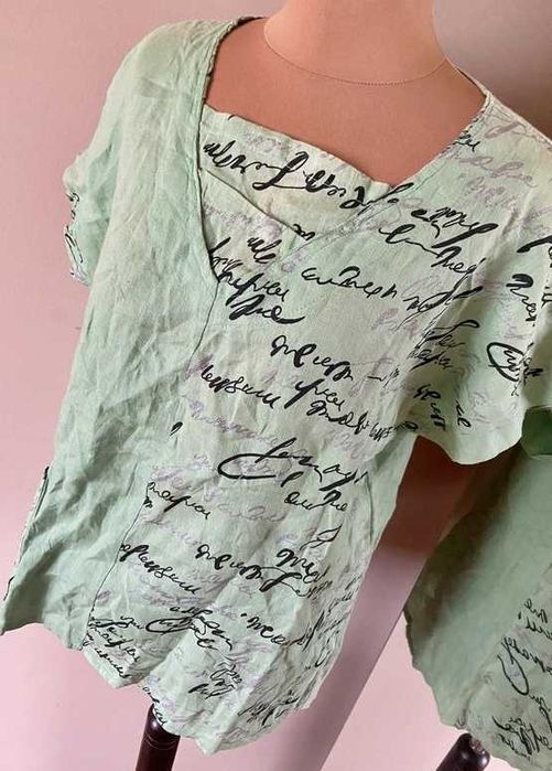 Xxl 44 46 bluzka pistacjowa zielona len linien modna oversize +size