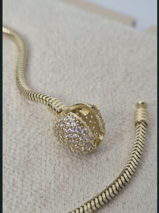 Złota bransoletka serce białe cyrkonie typu Pandora 20,5 cm p. 585