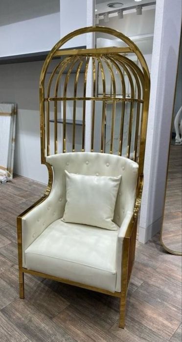 Ekskluzywny fotel klatki birdcage złoty - beżowy