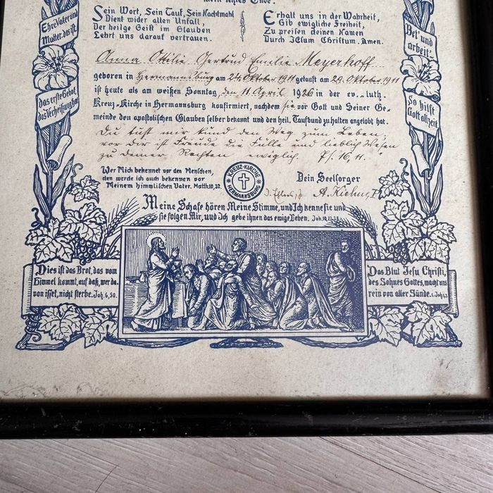 Zabytkowe świadectwo konfirmacji 1926 r. – Hermannsburg, piękna grafika