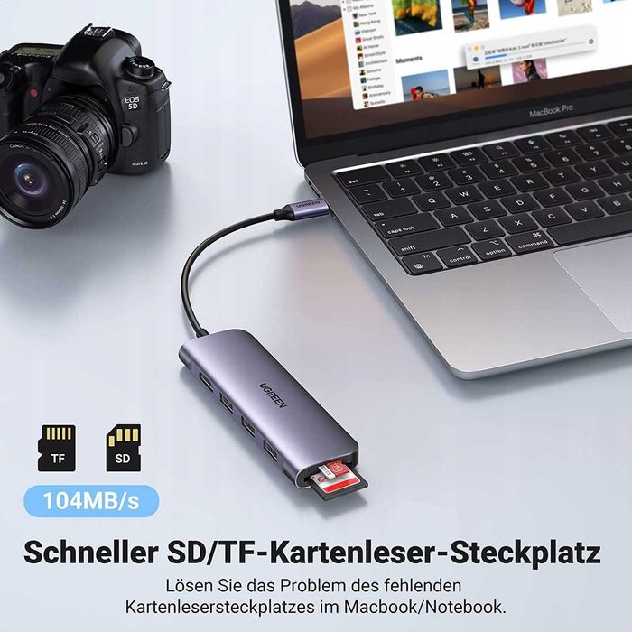 HUB ADAPTER USB-C HDMI 4K PD 3xUSB 3,0 czytnik kart SD/TF [2148]