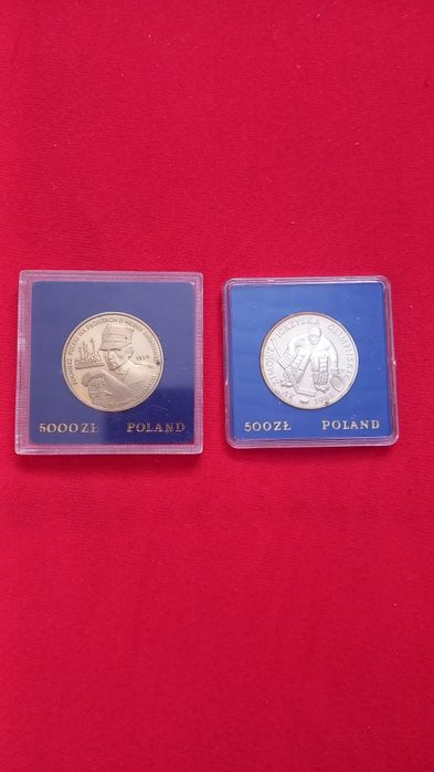 Zestaw monet srebrnych  500 zł  i  5000 zl