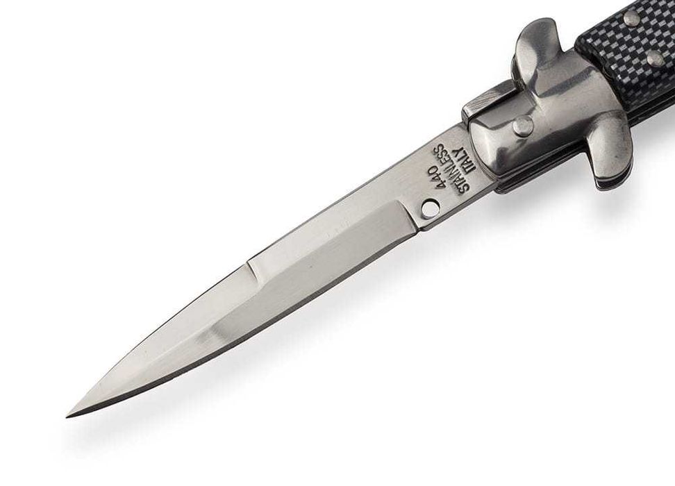 Nóż sprężynowy Italy N-530 carbon – sycylijka, stal 440, frame lock