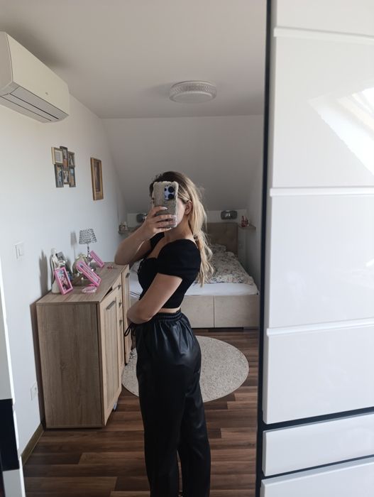 Spodnie skórzane woskowane wysoki stan ASOS eleganckie s m