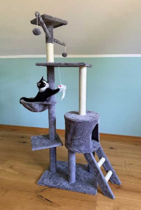 Drapak dla kota kotów duży wysoki stabilny 5 poziomów domek piłki