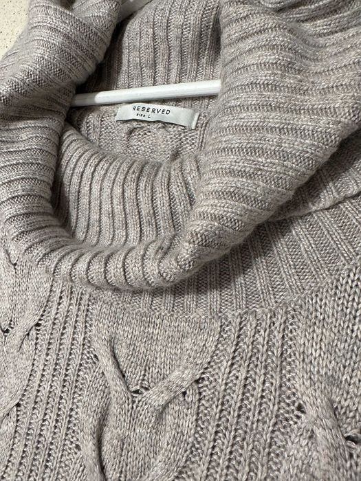 Sweter damski długi Reserved M golf warkocze szary sukienka sweterkowa