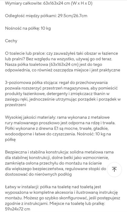 Regał  łazienkowy nad pralkę