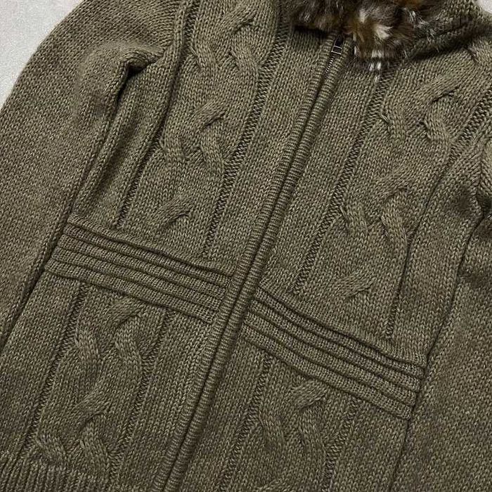 Vintage Sweter Warkocz Sztuczne Futerko Knit Sweater Retro Y2K