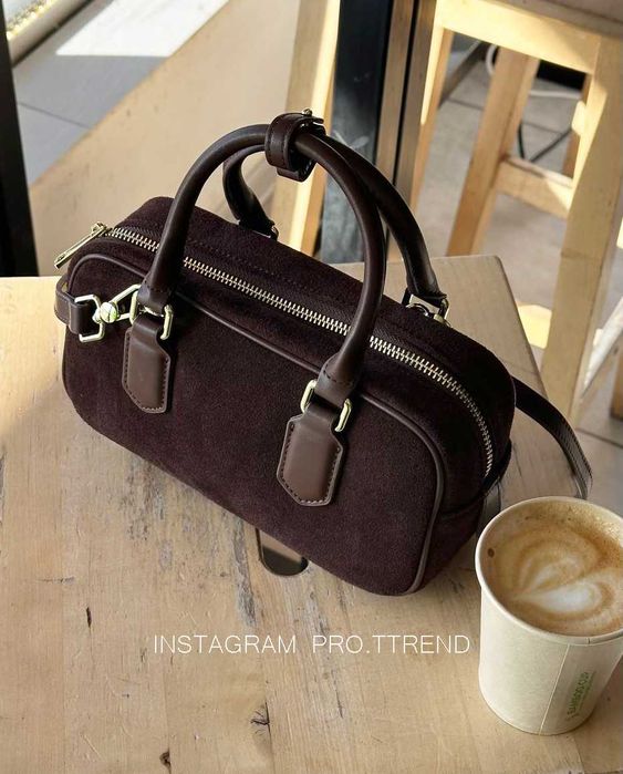 Замшева жіноча коричнева сумка, коричнева сумка