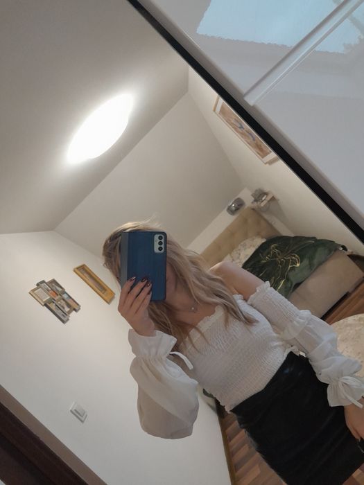 Bluzka crop top hiszpanka bufiaste rękawy siatka sexy modna oversize
