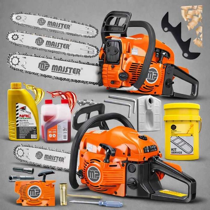 Piła spalinowa Pilarka 5,7KM 2x łańcuch + 2x prowadnica Zestaw XXXL