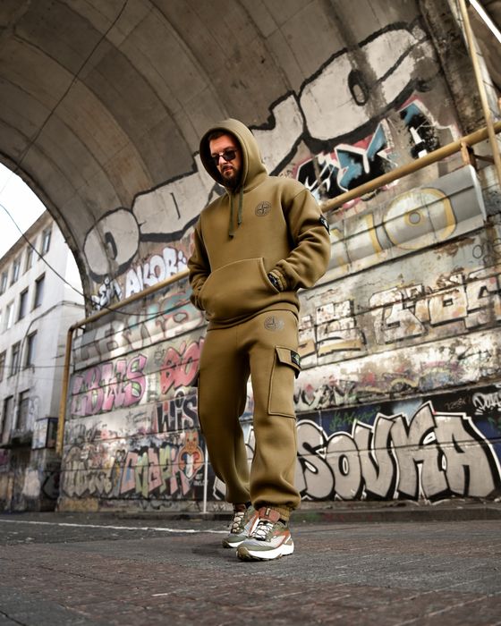 Чоловіче худі штани на флісі олива/костюм флис на зиму мужской олива