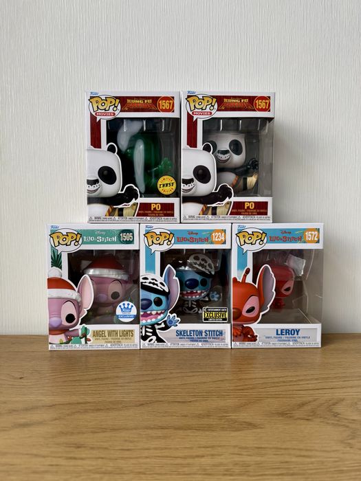 Funko Pop Skeleton Stitch Leroy Angel Panda Po chase Kung Fu Disney