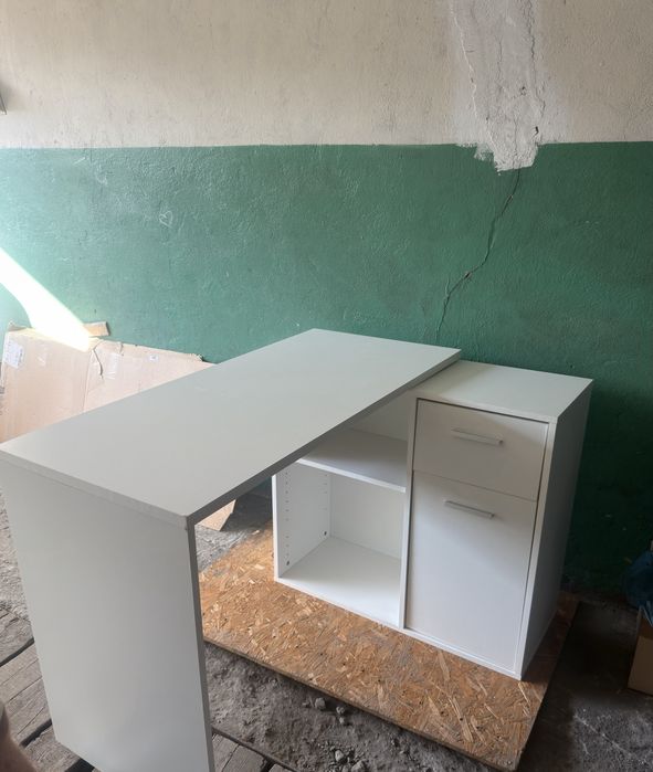 Biurko z szafką i półkami | Białe | Nowe