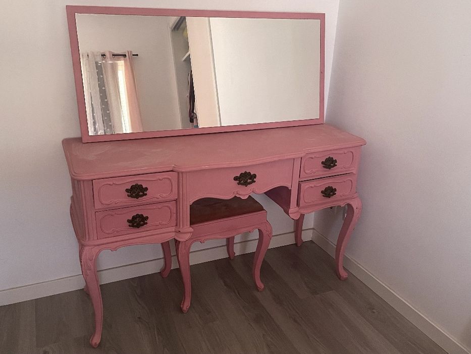 Cómoda Rosa + Espelho + Banqueta | Shabby Chic Bedroom Set | Coiffeuse Rose