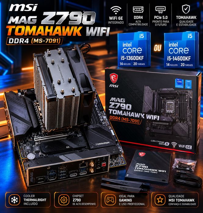 Kit Upgrade / Placa-Mãe MSI MAG Z790 Tomahawk WiFi DDR4 + Cooler + i5 13600KF ou i5 14600KF