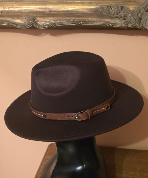 Kapelusz myśliwski na polowanie dla leśnika. Ciemny brąz. NOWY 57cm.