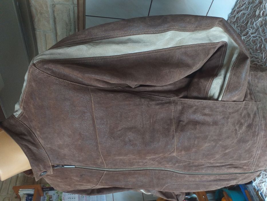 Kurtka skórzana bomberka pilotka lampasy skóra zamsz biker