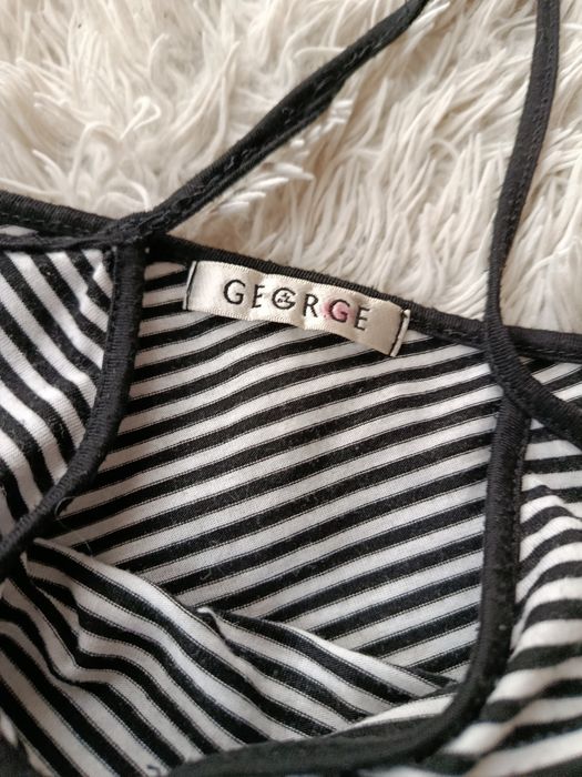 George – Sukienka maxi czarno-biała w paski wiązana na szyi | S/M
