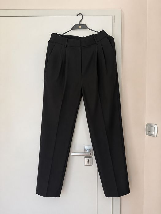 Spodnie len H&M 42 XL czarne luźne zakładki