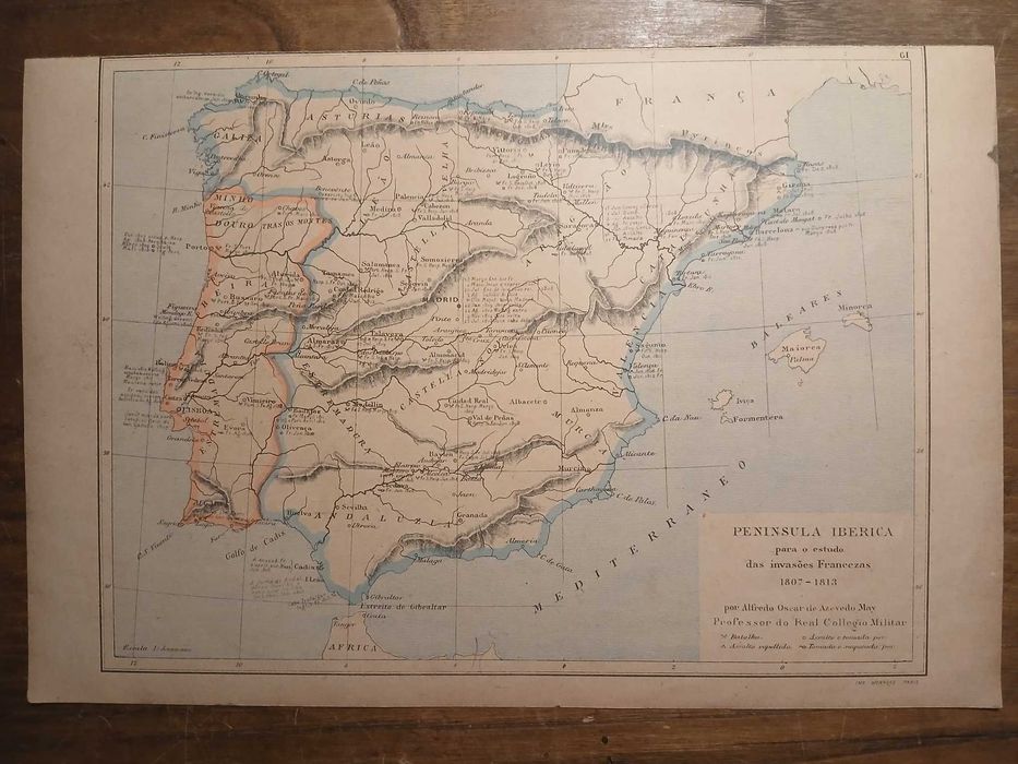 Mapa Peninsula Ibérica para o estudo das Invasões Francesas (Final do Séc XIX, Início do Séc XX)