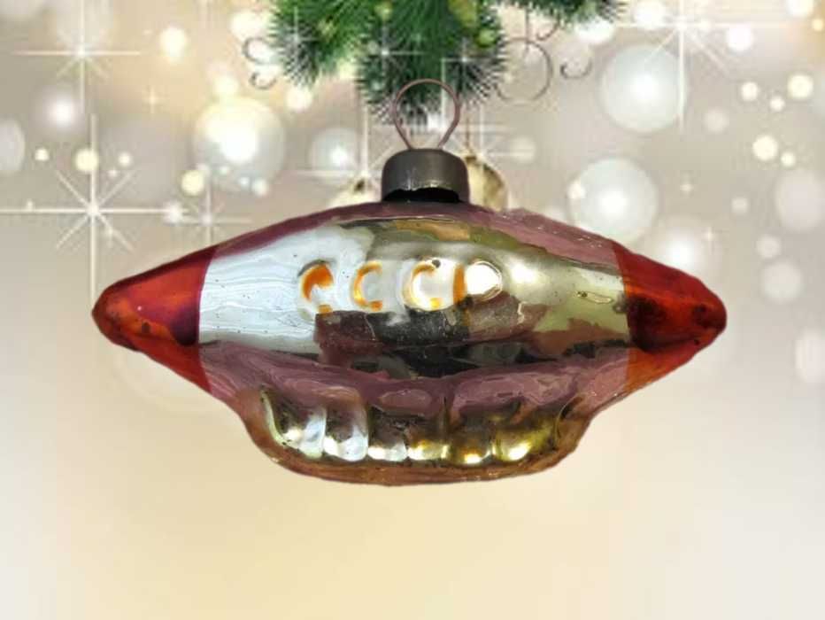 Стеклянная советская елочная игрушка «Дирижабль СССР» 1930-40гг.