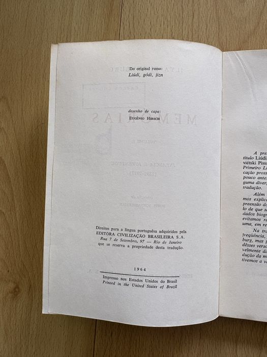 Livro Memórias Vol I (1891-1917) - Ilya Ehrenburg (Ed. 1964)