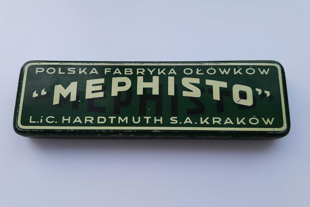 Pudełko puszka Mephisto Kraków przedwojenne ołówki