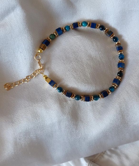 Pulseira de lápis lazúli e olho de tigre azul