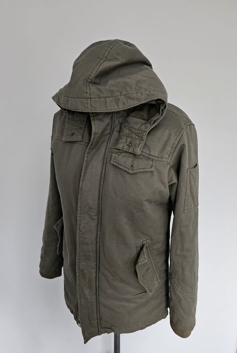 Kurtka khaki dłuższa ciepła zimowa z polarem kaptur