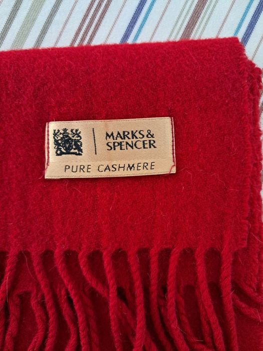 Czerwony szalik 100% kaszmir Marks & Spencer Pure Cashmere UNISEX